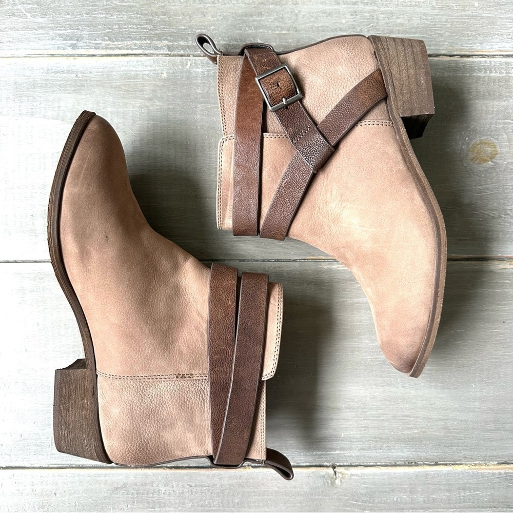 Splendid Buckle Ankle Booties Brown + Tan Fine Leather Factory Distressed